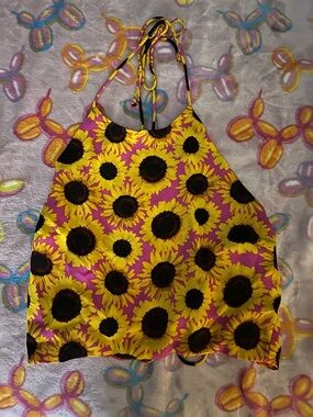 Sunflower Halter Crop Top in Pink and Yellow